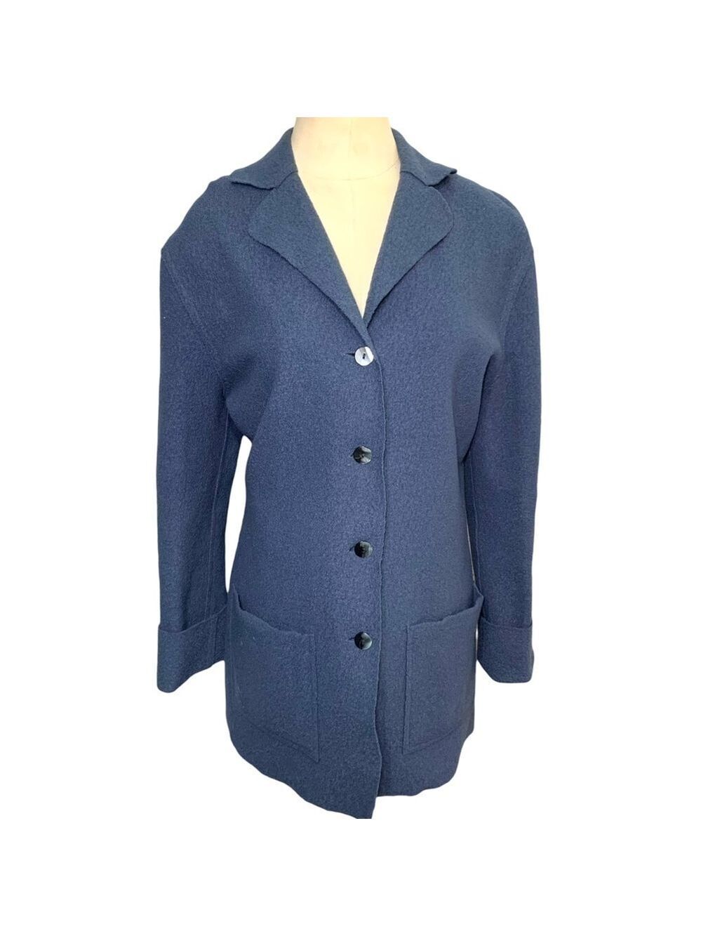 Vintage Herman Geist Blue Boiled Wool Cardigan Jacket Sz M Minimalist Blazer
